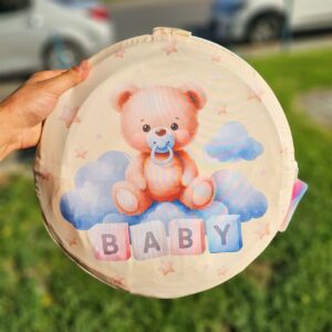 پشه بند کلبه ای سایز بزرگ طرح خرس و پستانک کرم