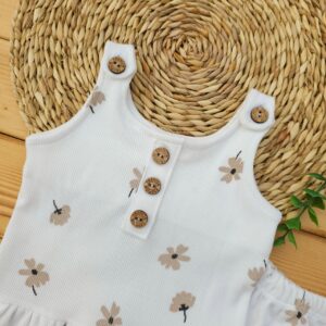 تاپ و شلوارک کبریتی گلدار دخترانه سفید
