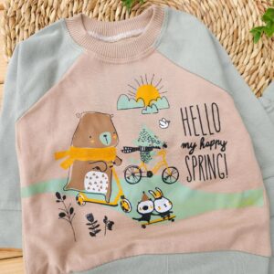 بلوز شلوار پنبه دورس Hello Spring کرم سبز آراس